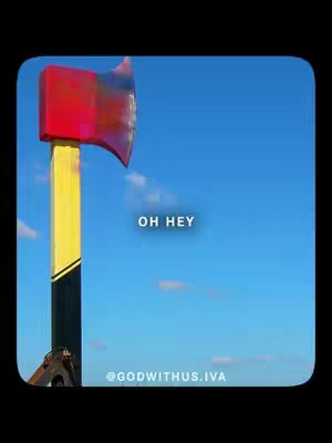 The cover image features a large axe with a red head and yellow handle set against a brilliant blue sky with some small clouds. The text overlay states 'OH HEY'.