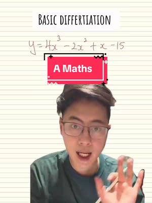 A young man with glasses is in the center of the image, speaking directly to the camera. Behind him is a whiteboard-like background with math equations: 'BASIC DIFFERTIATION' over a complex equation, and a red rectangle that says 'A Maths'.