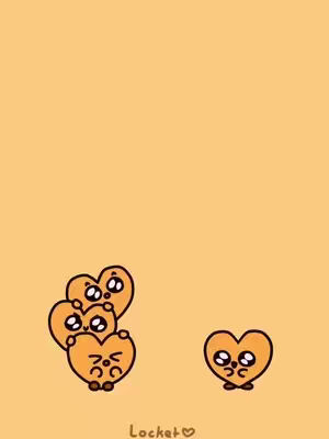 An animated image features cartoon heart characters on an orange background. Several heart shapes with eyes and mouths are clustered together expressing various emotions. One heart stands alone, appearing sad or contemplative. The bottom of the screen displays the text "Locket" in a playful script.