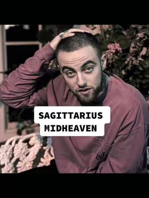 The cover image features a man with short hair and a beard, facing the camera. He is wearing a maroon-colored long-sleeve shirt, and his left hand is placed on his head. A white box with black text overlaying the man reads 'SAGITTARIUS MIDHEAVEN'. The image is set against a dark background.