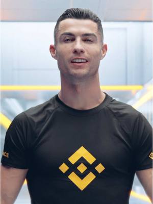 The cover image features a medium shot of Cristiano Ronaldo wearing a black Binance t-shirt, smiling. The background is a blurred modern setting with blue and white tones. The lighting is even, focused on Ronaldo, and the composition is straightforward.