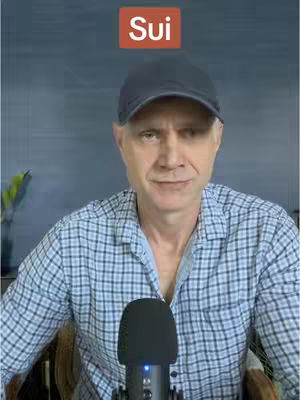 A man wearing a plaid shirt and a cap sits in front of a microphone. A text box labeled "Sui" hovers above him. The background shows a ridged texture wall.