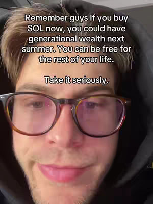 A close-up shot of a young man wearing glasses and a dark hoodie looking directly at the camera. The image is brightly lit, and the background is blurred, focusing attention on the man's face and the overlayed text.