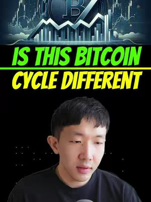 The cover image features a man looking at the camera, the background has a Bitcoin-related background with charts and the text "IS THIS BITCOIN CYCLE DIFFERENT" over the man's head.