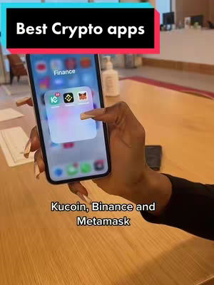 A hand holding a phone displaying several app icons, with text overlays and a solid background.