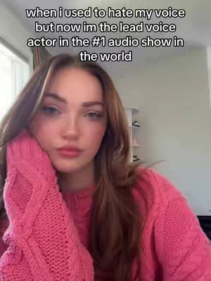 A young woman with long brown hair and a pink sweater looks at the camera with a thoughtful expression, framed by white text overlays.