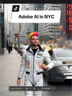 The cover image captures a man walking on a New York City sidewalk, with a distinctive outfit and colorful hair. The man is wearing a white jumpsuit with orange logos and has a rainbow-colored hairstyle. The background shows tall buildings, cars, and advertisements, indicating a city setting. The composition is simple, with the man as the central focus, set against an urban backdrop.