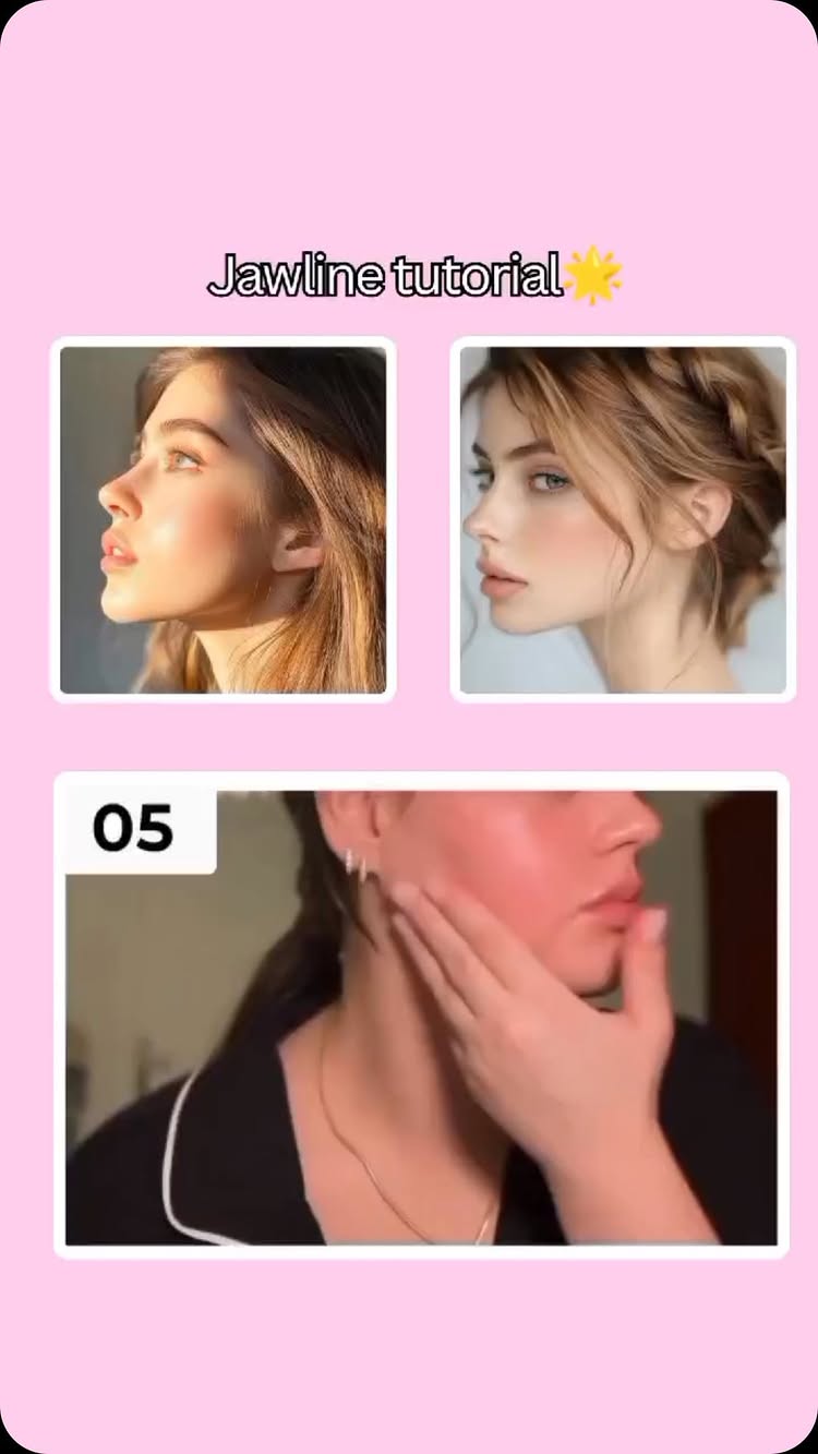 A pink background with a title and three images, of women's faces from the side, and a number element.