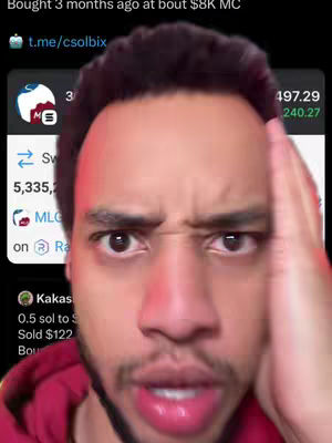 A close-up shot of a man with a mix of surprised and stressed expression, covering part of his forehead with his hand. The background includes a phone screen with financial data.