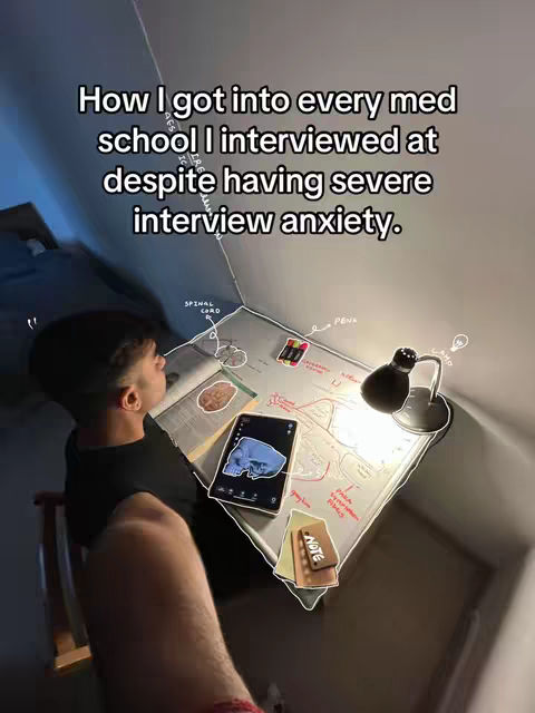 A person is shown from the back, sitting at a desk, with a tablet displaying a medical image, a notebook, and other items, including a lamp. Text overlays explain the context.