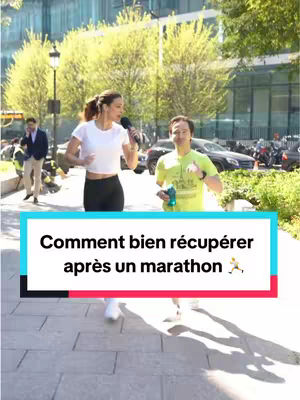 A video cover image shows two people, a woman and a man, running side-by-side. The woman on the left holds a microphone and wears a white top and black leggings. The man on the right wears a yellow shirt and holds a water bottle. They are running on a sidewalk with a city background.