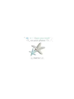 A minimalist graphic with two starfish, one light blue and one white, against a clean white background. Text overlays feature app-related information surrounded by decorative elements.
