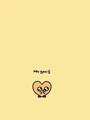 A cute, minimalistic cartoon image featuring a heart-shaped figure with large eyes and small arms and legs, set against a solid yellow background. Above the heart, the text 'hey you' is written in a handwritten font. The heart has a light brown color and sits at the bottom third of the image.