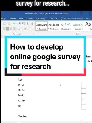 The cover image shows a laptop screen displaying a word document with text overlayed. The document's interface is visible at the top, and the survey questions below. A teal and red box highlights the main title text.