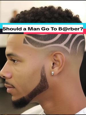 A close-up shot of a man with a stylish haircut, showcasing a dark-skinned individual with a fade and a detailed hair design. A text overlay that fills the top of the frame, and the man's face is turned to the side while he is looking into the distance.