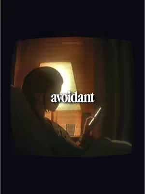 The video cover image depicts a dimly lit room, likely a bedroom, with a person lying in bed, illuminated by a warm lamplight. The person is holding a phone. Overlaying the scene is the word 'avoidant' in white text.