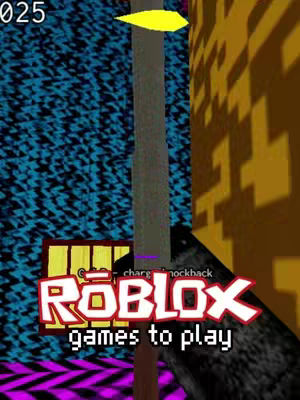 The image is a glitchy composition from a game, featuring a gray pillar and a yellow arrow against a backdrop of blue and gold textures, with the Roblox logo and text 'games to play' at the bottom.