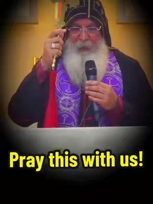 The cover image shows a man in religious attire holding a cross. The text overlay reads: "Pray this with us!"