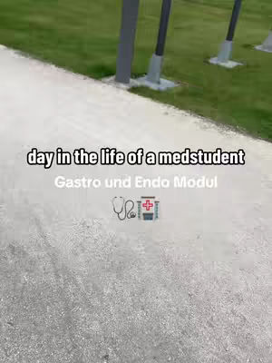 The image shows a textured concrete surface transitioning to a grassy area, with dark gray poles in the background. Overlayed text includes the video's theme, the title, and associated medical terms.