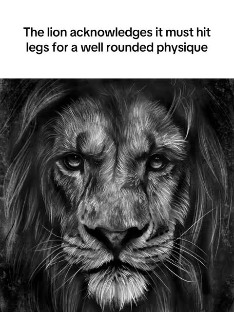 A monochrome image of a lion's face fills the frame. The lion's piercing gaze is directed forward, and its features—the powerful jaw, detailed mane, and textured fur—are rendered with attention to detail, creating a sense of majesty and strength in a high-contrast, graphic style.