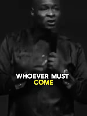 A black and white image showing a man with a microphone in his hand, speaking. Overlayed on the image, in large white text, is the hook. The word "COME" is highlighted in yellow.