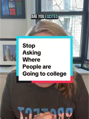The image shows a woman's face from the nose up, with blonde hair. A rectangular text box in the center features white text on a blue background, and a smaller banner above reads 'ARE YOU EXCITED'. The background includes a window and framed artwork.