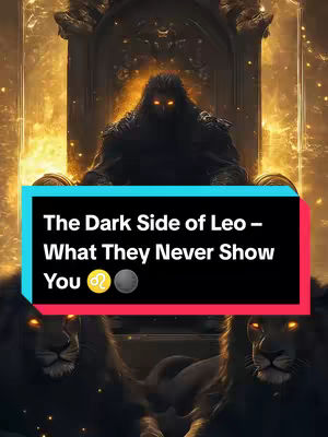 A digitally created image depicting a shadowy figure, likely a representation of a Leo, seated on a golden throne. The figure has glowing eyes, and is surrounded by what appears to be fire or light effects. The throne is ornate, set against a backdrop of a glowing interior, with two lion figures on either side of the throne. The image is overlain with a text box containing the video title.