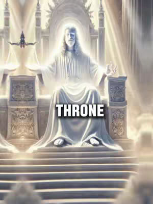 An AI-generated image depicts a figure resembling Jesus seated on a grand throne under bright light, with the word 'THRONE' overlaid in bold text.