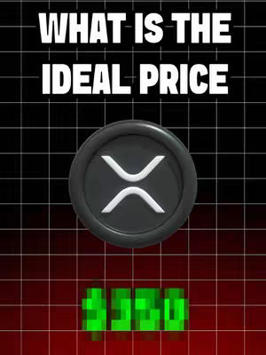 The cover image features a stylized composition on a black background with a grid. The central element is a gray, circular logo with the XRP symbol in white. Above the logo, the text 'WHAT IS THE IDEAL PRICE' is displayed in bold white letters. Below the logo, the number '3550' is presented in pixelated green font against a red gradient, suggesting a price or value. The overall composition uses a mix of geometric and digital aesthetics, commonly associated with cryptocurrency topics.