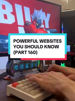 The image shows a person's hands typing on a white mechanical keyboard. The primary background is a computer screen displaying a colorful animated character. The image is framed with a text overlay in a colored rectangle.