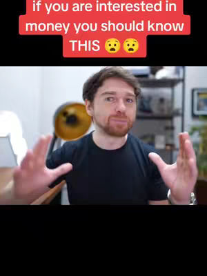 The cover image shows a man in a black T-shirt, gesturing expansively with both hands. Above him is a red bar with white text that says, "if you are interested in money you should know THIS" and two face-with-raised-eyebrow emojis. The background suggests a home office setting.