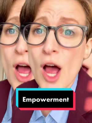 The cover image features a close-up of a woman's face repeated three times to create a visual effect. The woman has short brown hair, glasses, and her mouth is open as if she is about to speak with the word 'Empowerment' in a colored box at the bottom