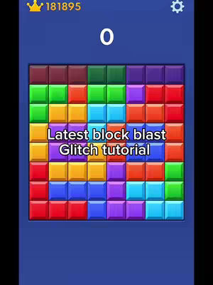 The cover image displays a mobile gaming interface. The background is solid blue with the game interface taking up the main space, which is filled with colorful blocks. Below the game interface, the text 'Latest block blast Glitch tutorial' is displayed in white font.