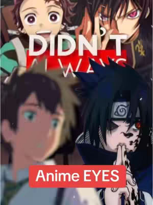 A collage of anime characters' faces with large, expressive eyes overlaid with text against various background colors.