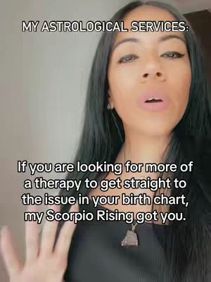 A woman with long dark hair is in a medium close-up shot. The background is a light wall. Large text overlays are present.
