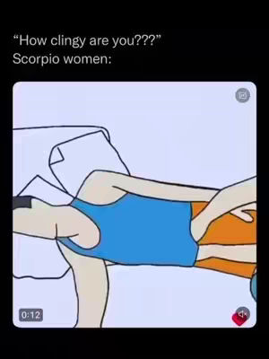 A meme depicting a cartoon scene where two figures are intertwined. One is lying on its back, and the other is wrapped around them in an exaggerated, clingy embrace. The color palette includes blues, oranges and whites, with the style reminiscent of simple animation.