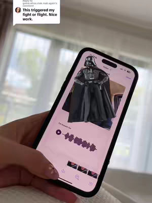 The cover image shows a hand holding an iPhone with a photo of Darth Vader on the screen. The phone screen displays what looks to be an app displaying the image of Darth Vader along with an audio waveform and other audio controls. The background is blurred.