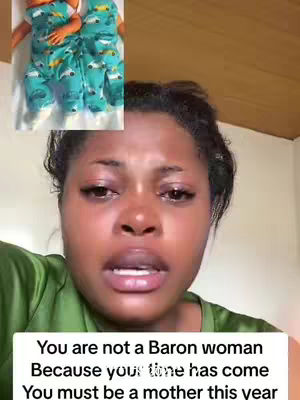 The cover image is a selfie-style shot featuring a woman with visible emotion. In the top left corner, a superimposed image of a child wearing a turquoise outfit with a repeating pattern. The main subject has a direct gaze and appears to be on the verge of tears, with red eyes and an open mouth. Located at the bottom of the image, white text against a dark background provides a caption with a message.