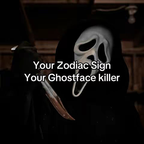 The cover image features a person in a Ghostface mask from the Scream movie franchise, holding a knife. The background is dark and blurred, with the mask dominating the frame. Text overlayed on the image reads: 'Your Zodiac Sign, Your Ghostface killer'.