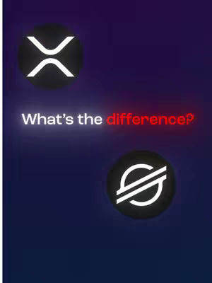 The cover image features a dark blue gradient background. Two circular logos of cryptocurrencies, XRP and XLM, are displayed on opposite sides of the screen. In the middle, white text asks 'What's the difference?'