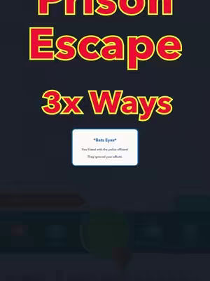 The cover image displays a dark blue background with large, yellow-outlined red text stating 'Prison Escape' and '3x Ways'. A smaller informational text box shows a game interface with text. The composition is clean.
