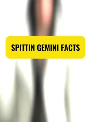 The cover image has a blurred background that is mostly white at the bottom and transitioning into a dark brown color at the top. A yellow rectangle is in the middle of the cover image and it contains the text 'SPITTIN GEMINI FACTS' in black letters.