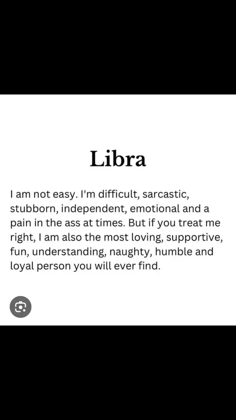 The cover image features a white background with black text. The word Libra is in a large, bold font at the top. Underneath, a paragraph describes the traits of a Libra. A black bar frames the top and bottom edges.