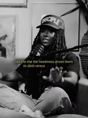 A black and white image showing a woman speaking into a microphone. She is wearing a baseball cap that says “DISCIPLE”. overlaid over the image is the hook text in yellow.