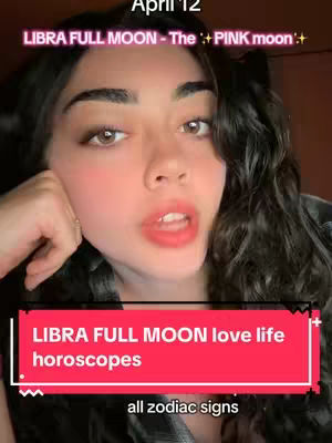 A woman with dark hair gazes at the camera, resting her face on her hand. Text overlays in the image indicate astrological themes.
