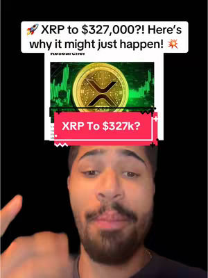The cover image is a selfie-style shot featuring a male creator from the chest up. The background is solid black promoting contrast. The primary visual element is a graphic overlay displaying financial data and a cryptocurrency symbol (XRP). The creator looks directly at the camera and is speaking with a microphone. Text overlays include headlines and calls to action.
