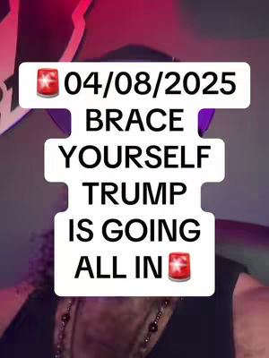 The image features a person partially visible beneath a white, multi-layered text overlay, suggesting a message about Donald Trump and the crypto market. The text, composed of stacked rectangular blocks, conveys information and dates. The background is blurred, with shades of pink and purple visible.