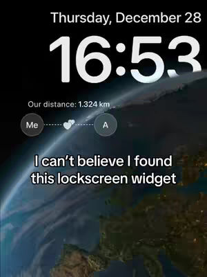 The cover image shows a lock screen with the time and date displayed at the top, and an app widget at the bottom that seems to be displaying the distance between two people. The background is a view of planet earth from space.