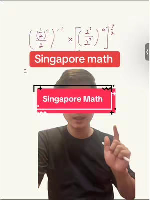 The image features a man presenting math problems on a whiteboard. The upper portion shows an equation; below, overlaid text reads 'Singapore math' on a red tag or bar. Beneath the text is a man facing the camera with a finger pointing up toward the math equations. The background is white.