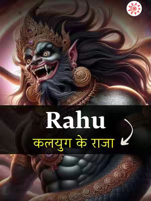 A digital artwork with a dark, intimidating figure in the foreground, set against a dynamic, swirling background. The central figure has a fierce expression, with sharp teeth and a crown. Text is overlaid, adding to the mystical theme.